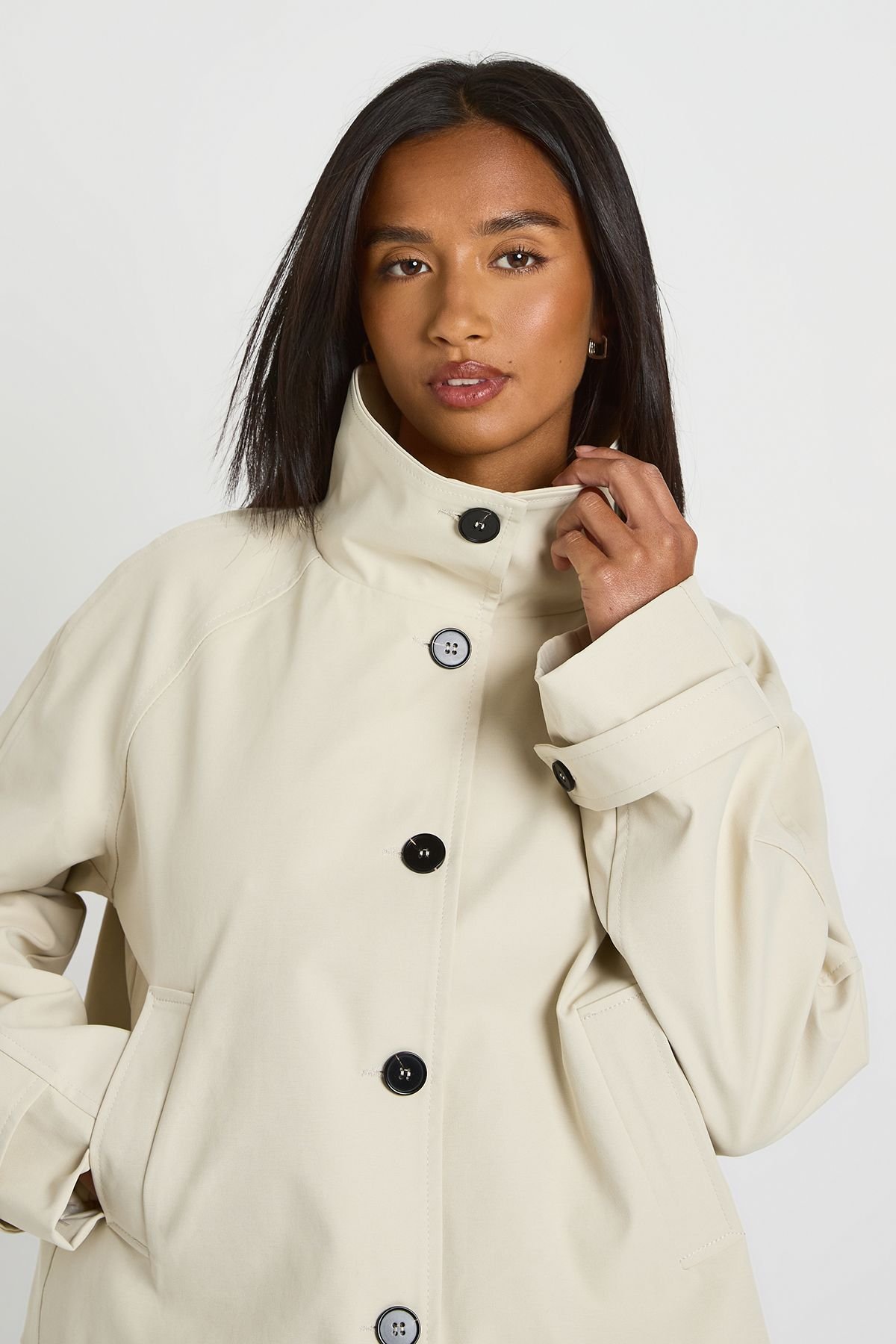 Cropped high neck trench - Petite