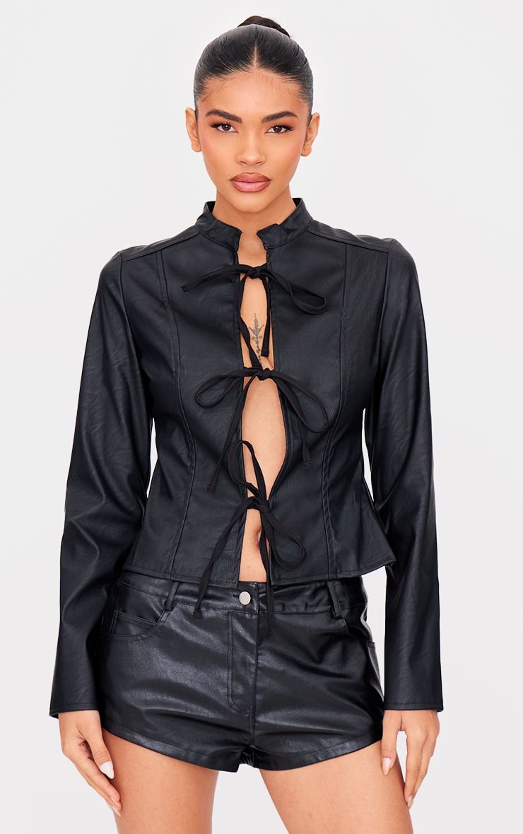 Blouse m7zoqa f cuir synthétique b noeud f l9ddam