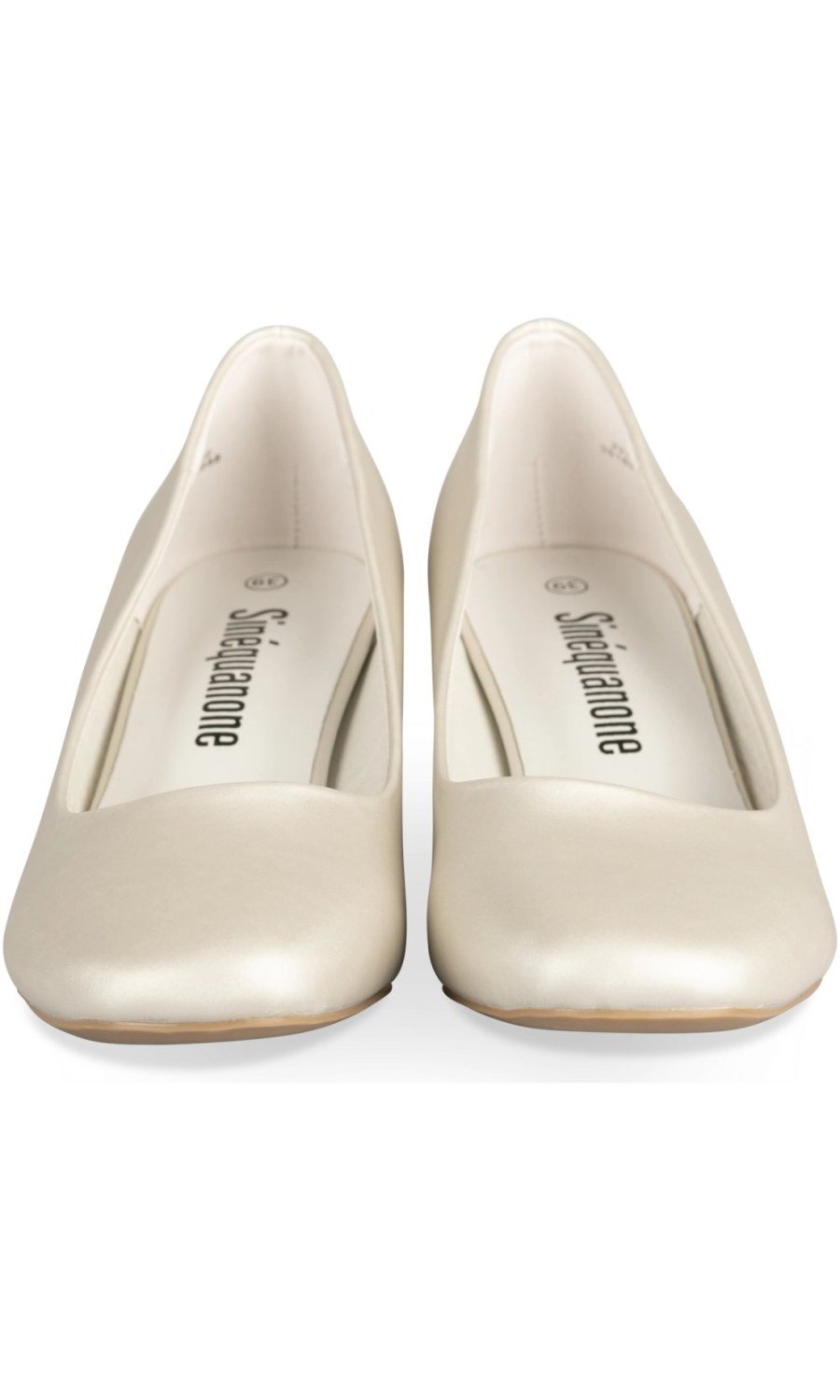 Off-white pearlised block-heel square-toe pumps