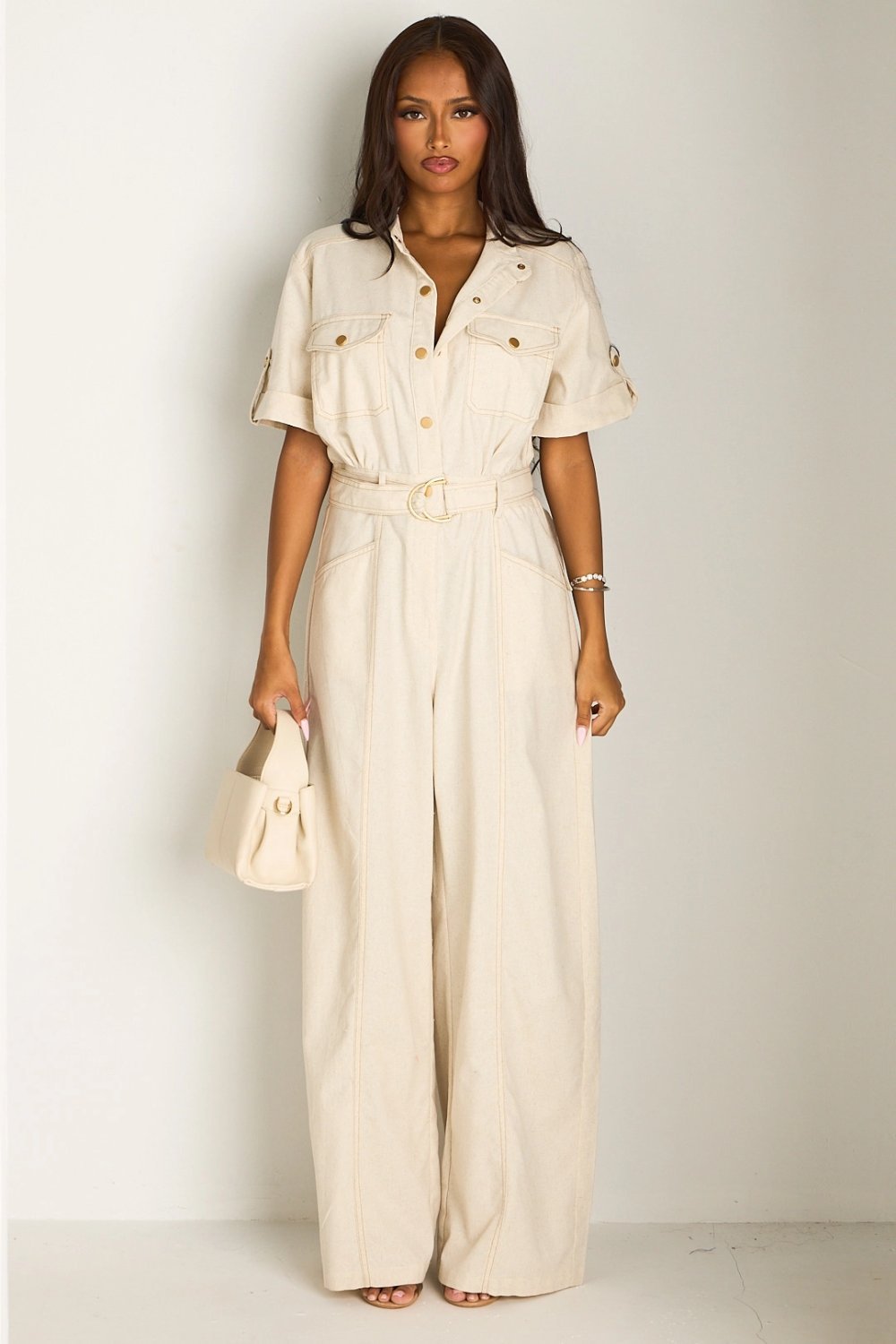 Combinaison pantalon b7al chemise beige