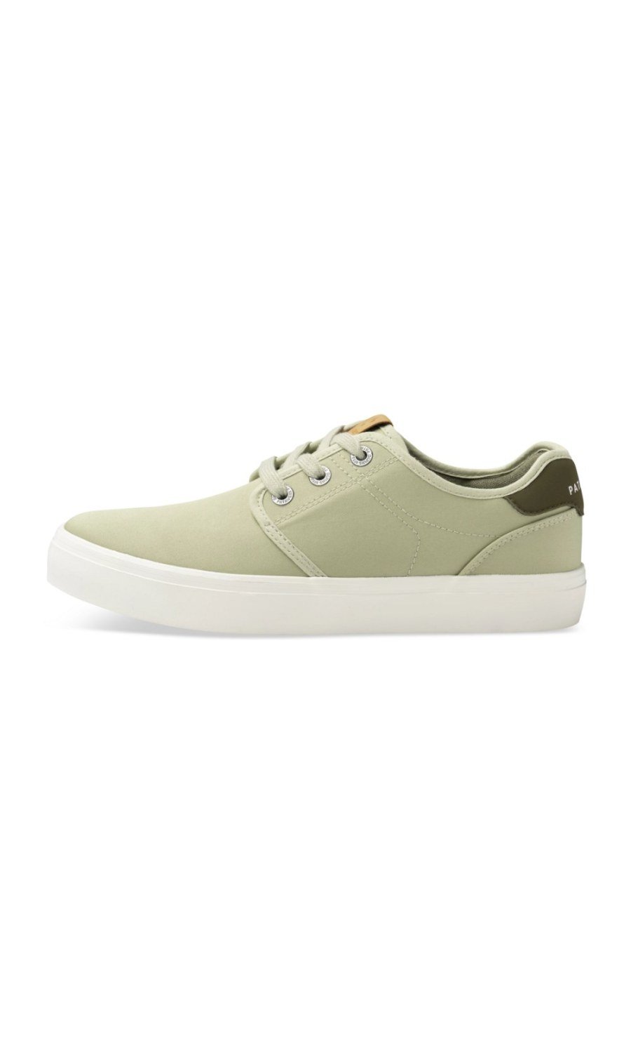 Pale green canvas trainers, contrast heel