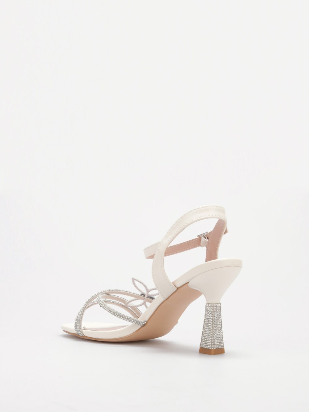Beige rhinestone butterfly stiletto sandals