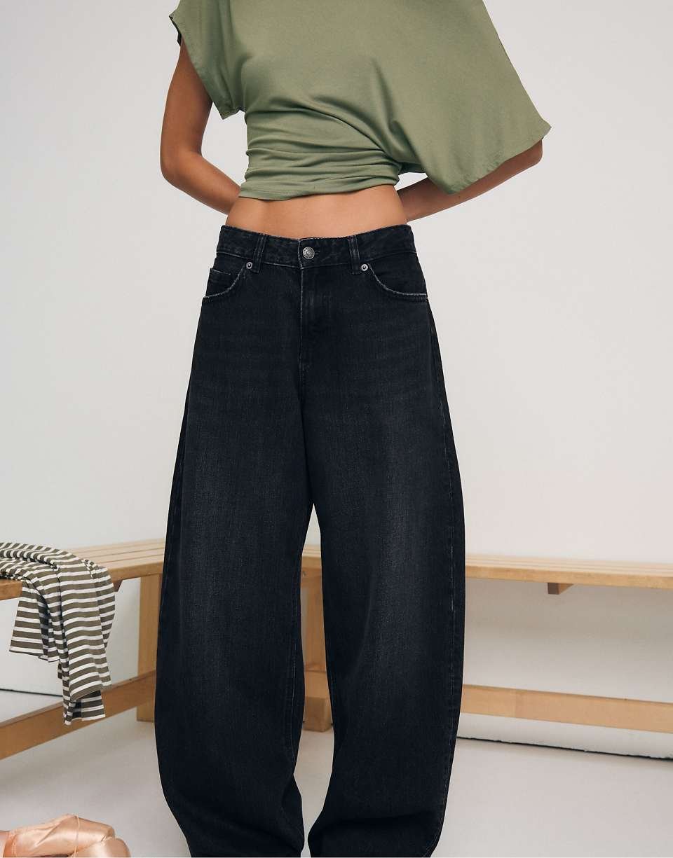 Petite D80 barrel-fit jeans - Black wash