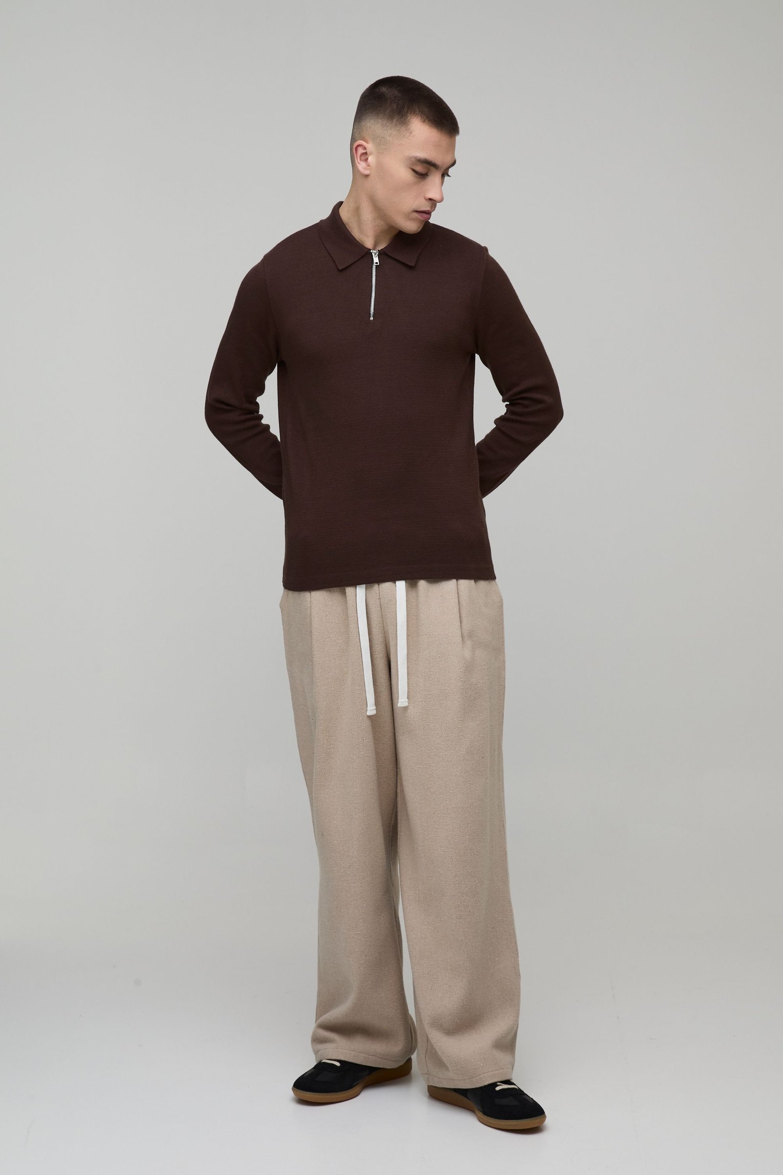 Polo slim manches longues col zippé