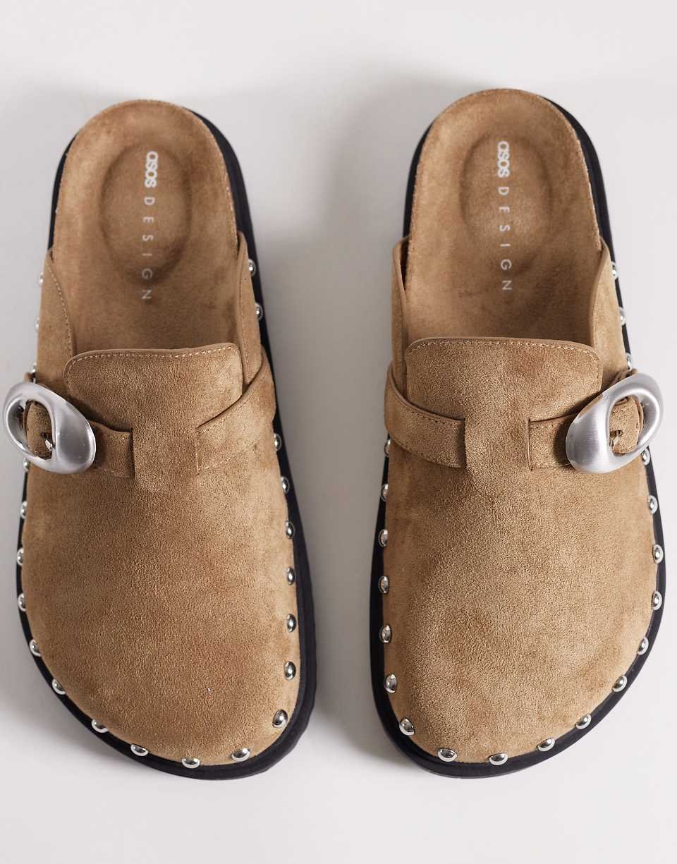 Studded faux suede mules - Sand