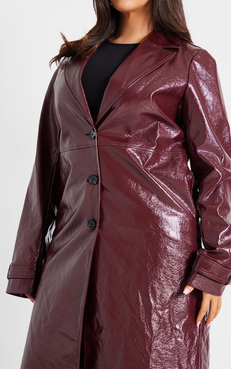 Plus Textured PU Leather High Shine Maxi Coat