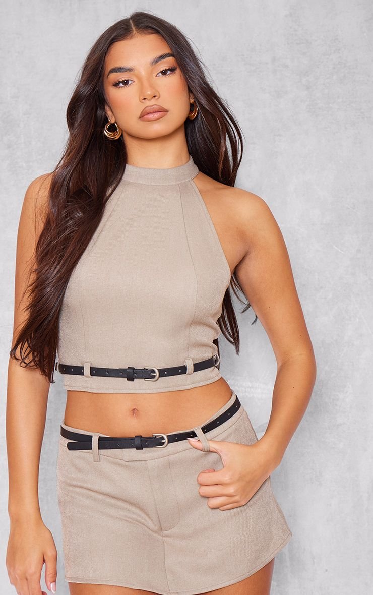 Top tissé serré b col montant w ceinture