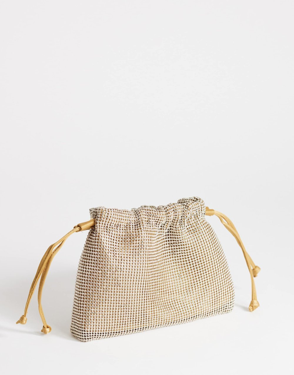 Gold small drawstring rhinestone clutch