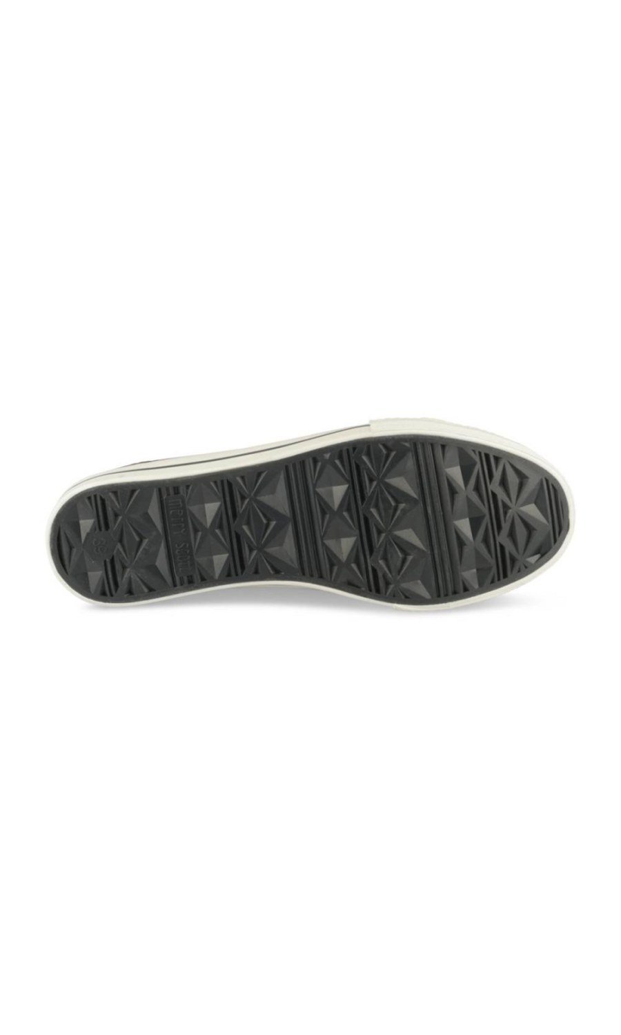 Black canvas sneakers with red stripe