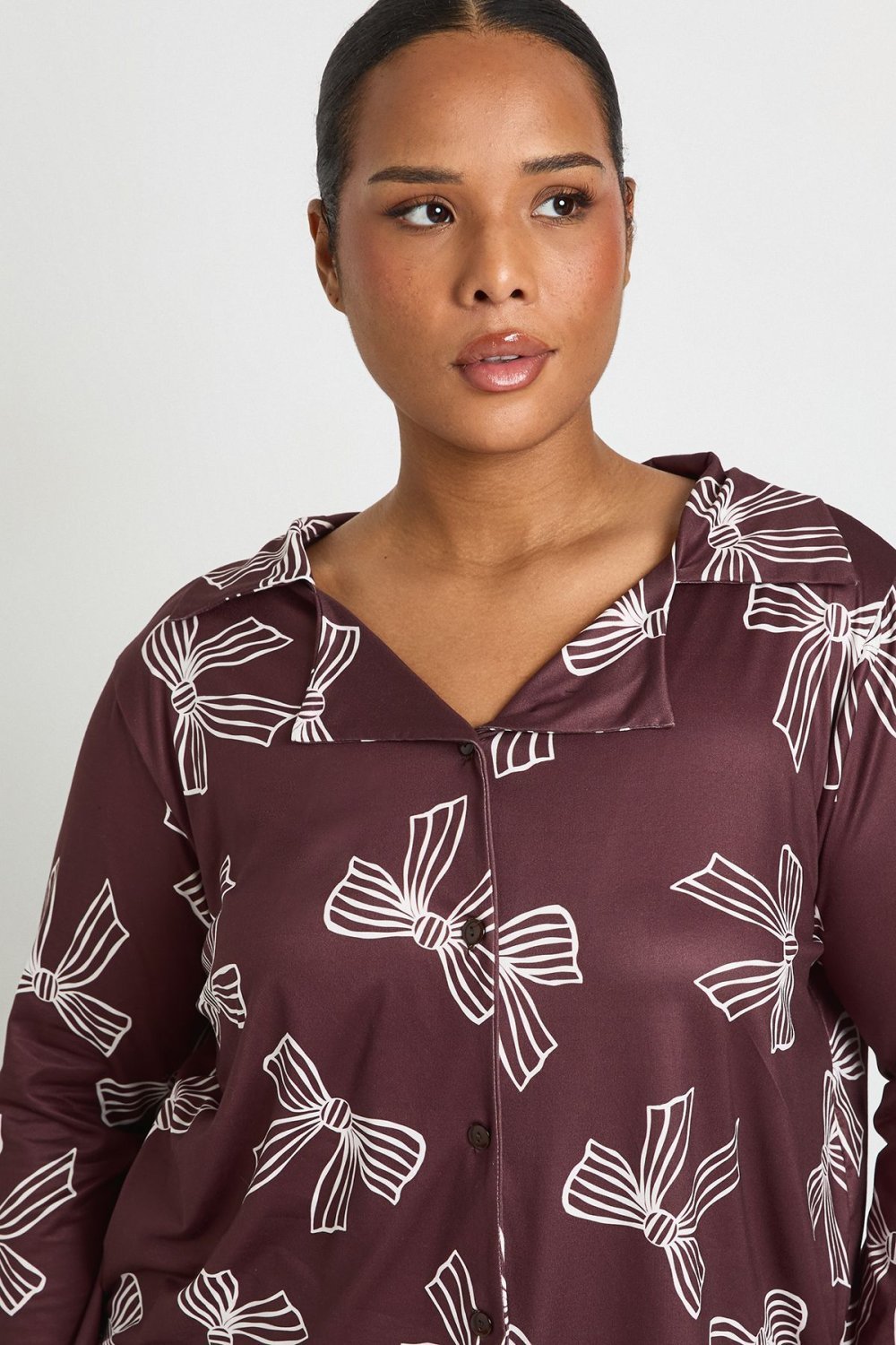 Bow print shirt and trouser pyjama set - Plus size