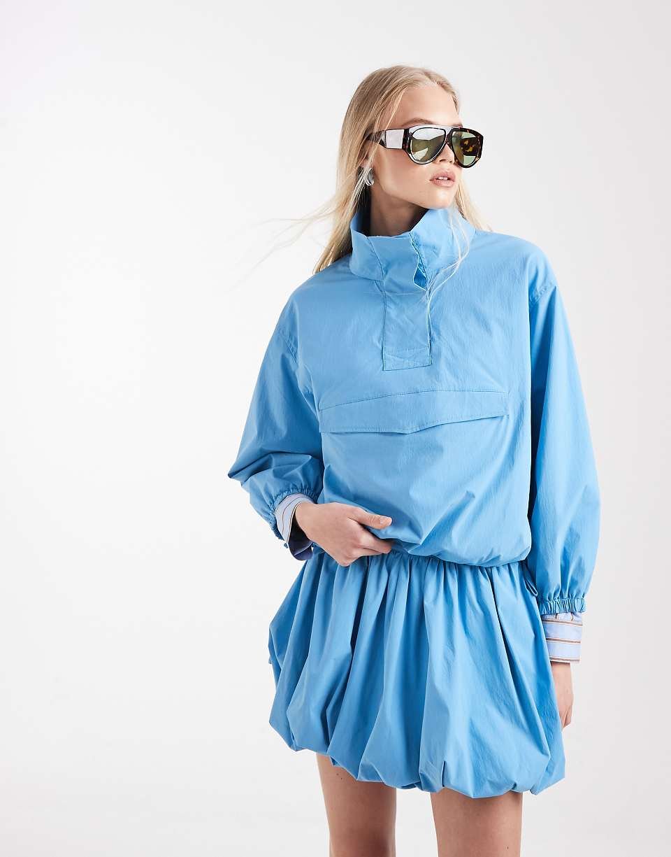 Co-ord paper-touch poplin windbreaker in aqua
