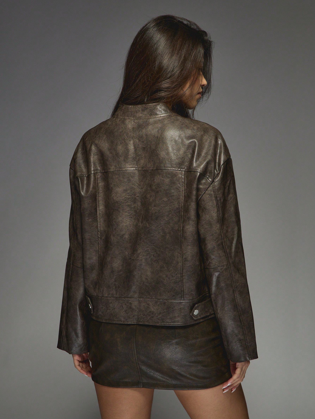 Distressed leather moto jacket