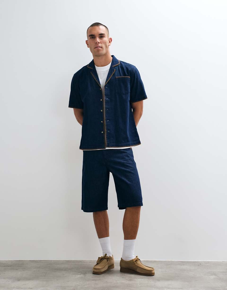 Ensemble short en denim à motif bleu