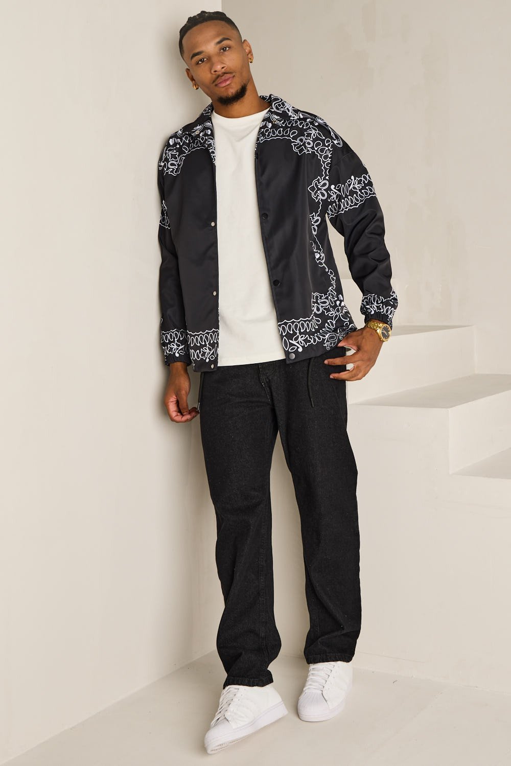 Black paisley jacket with drawstring