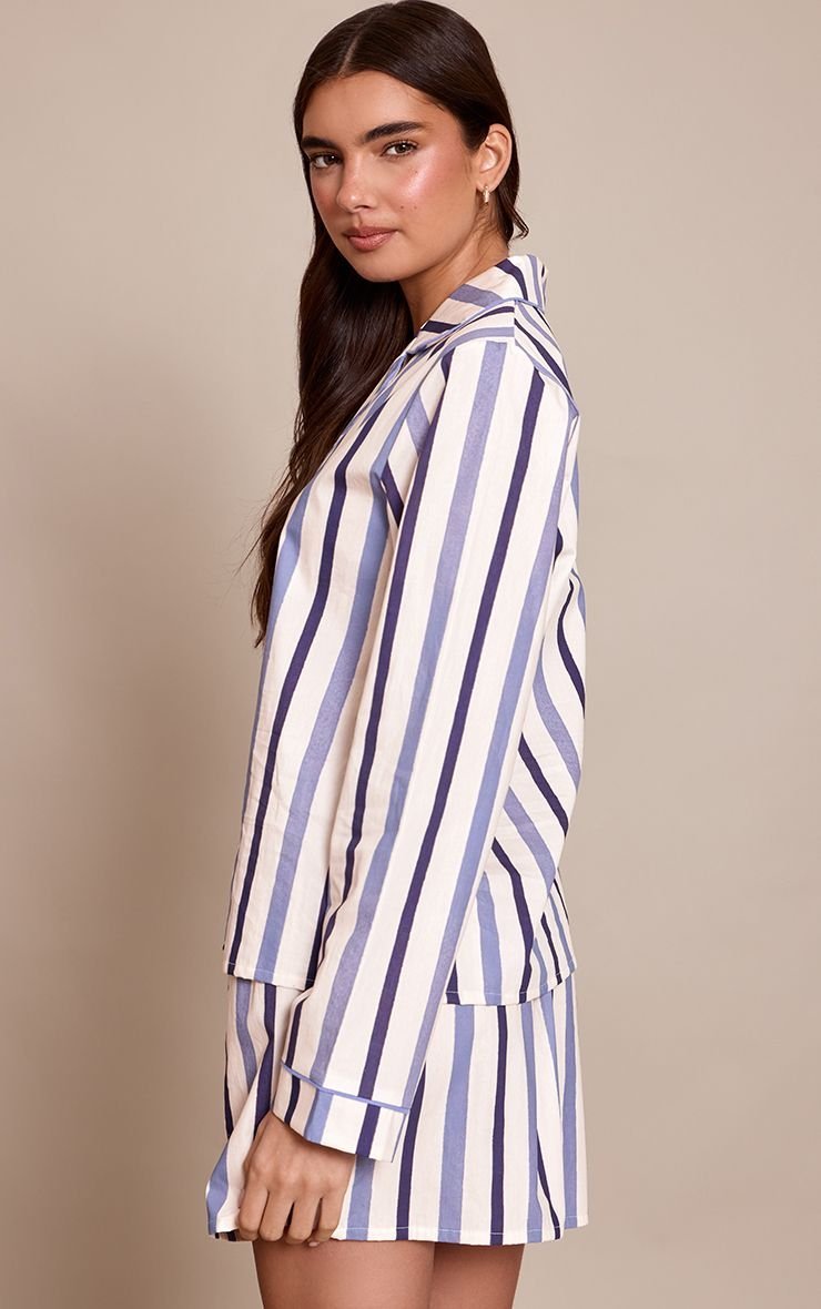 Striped poplin top and shorts pyjama set