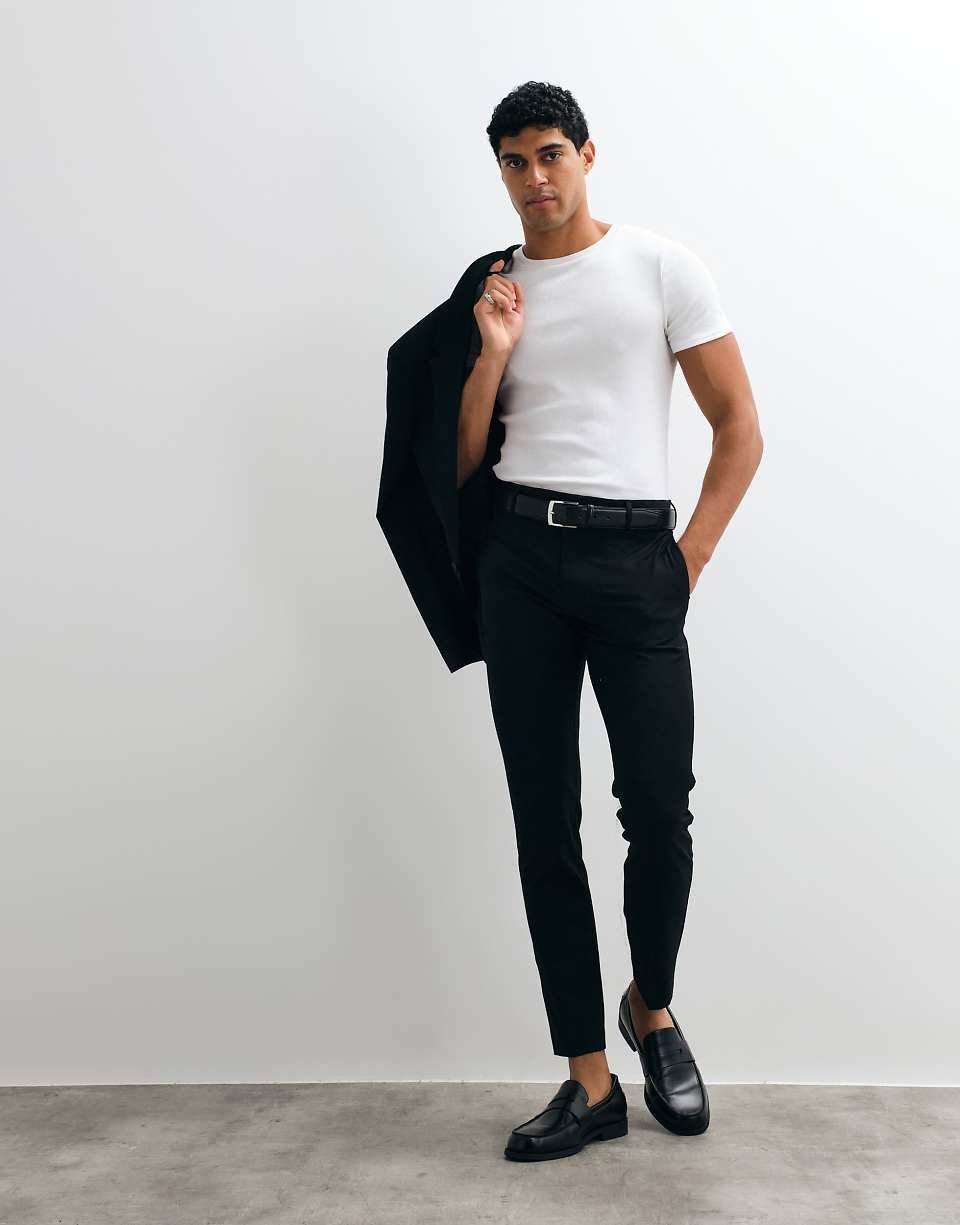 Pantalon de costume skinny en laine lavable en machine - Noir
