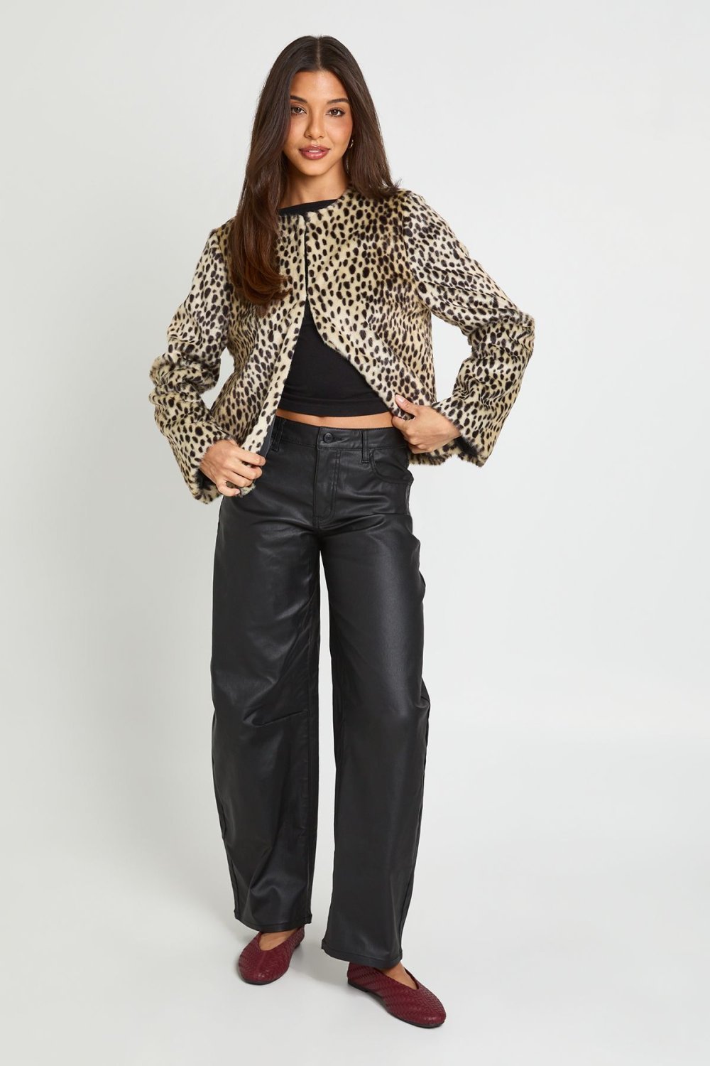 Jean barrel taille mi-haute enduit noir