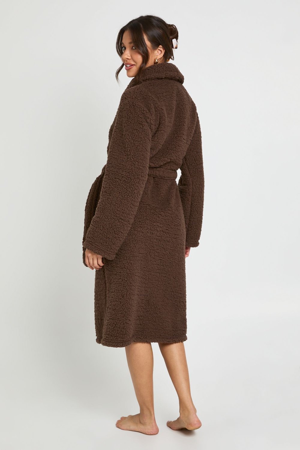 Robe de chambre longue en polaire chocolat