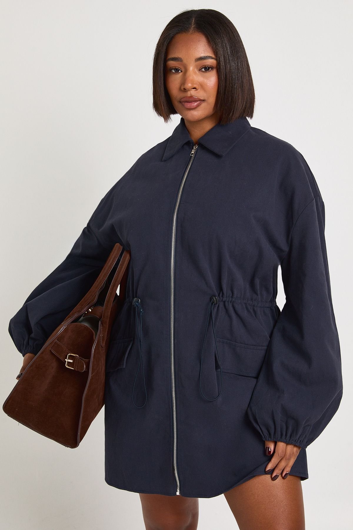 Robe Utilitaire Grande Taille En Sergé De Coton Avec Taille Cintrée Et Fermeture Éclair