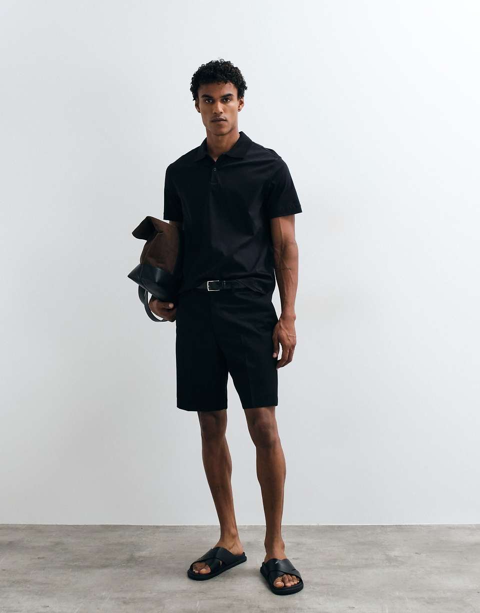 Short-sleeve button polo shirt in black