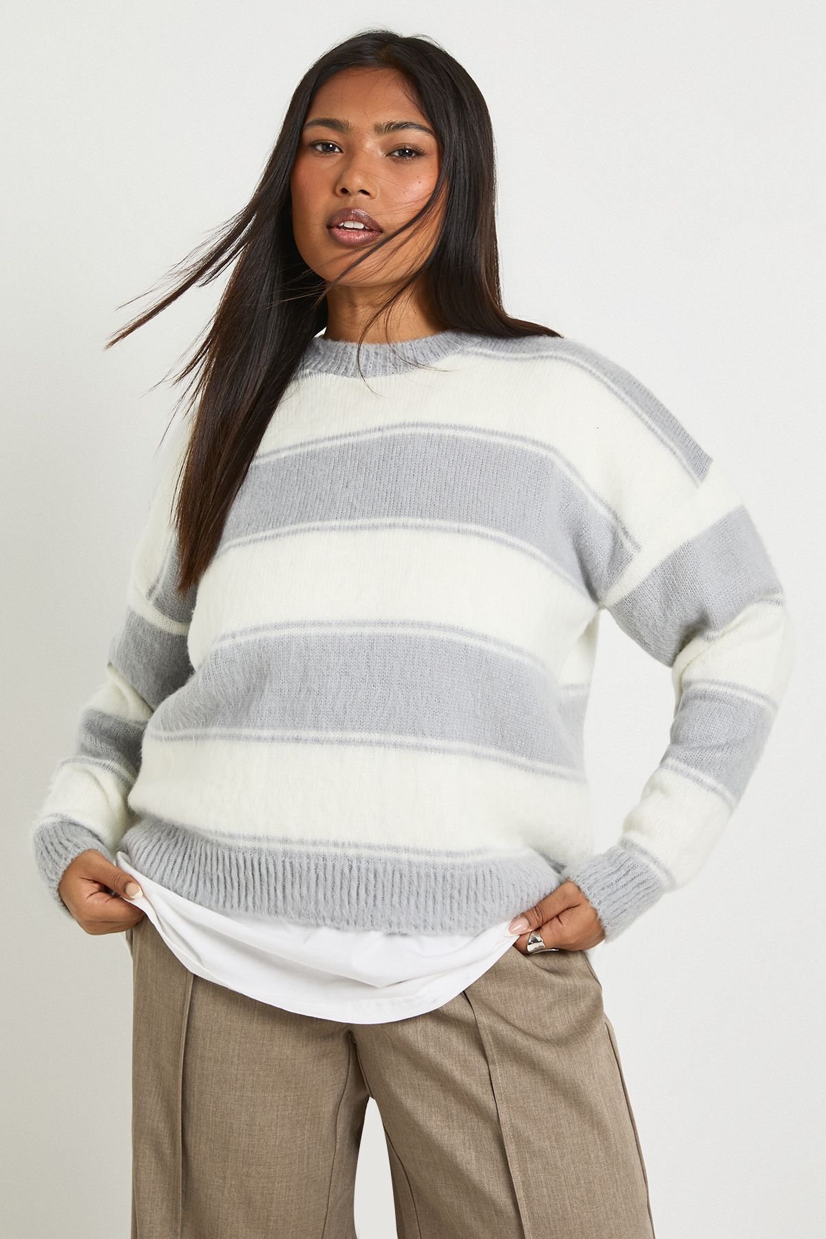 Pull rayé chiné oversize - Grande taille