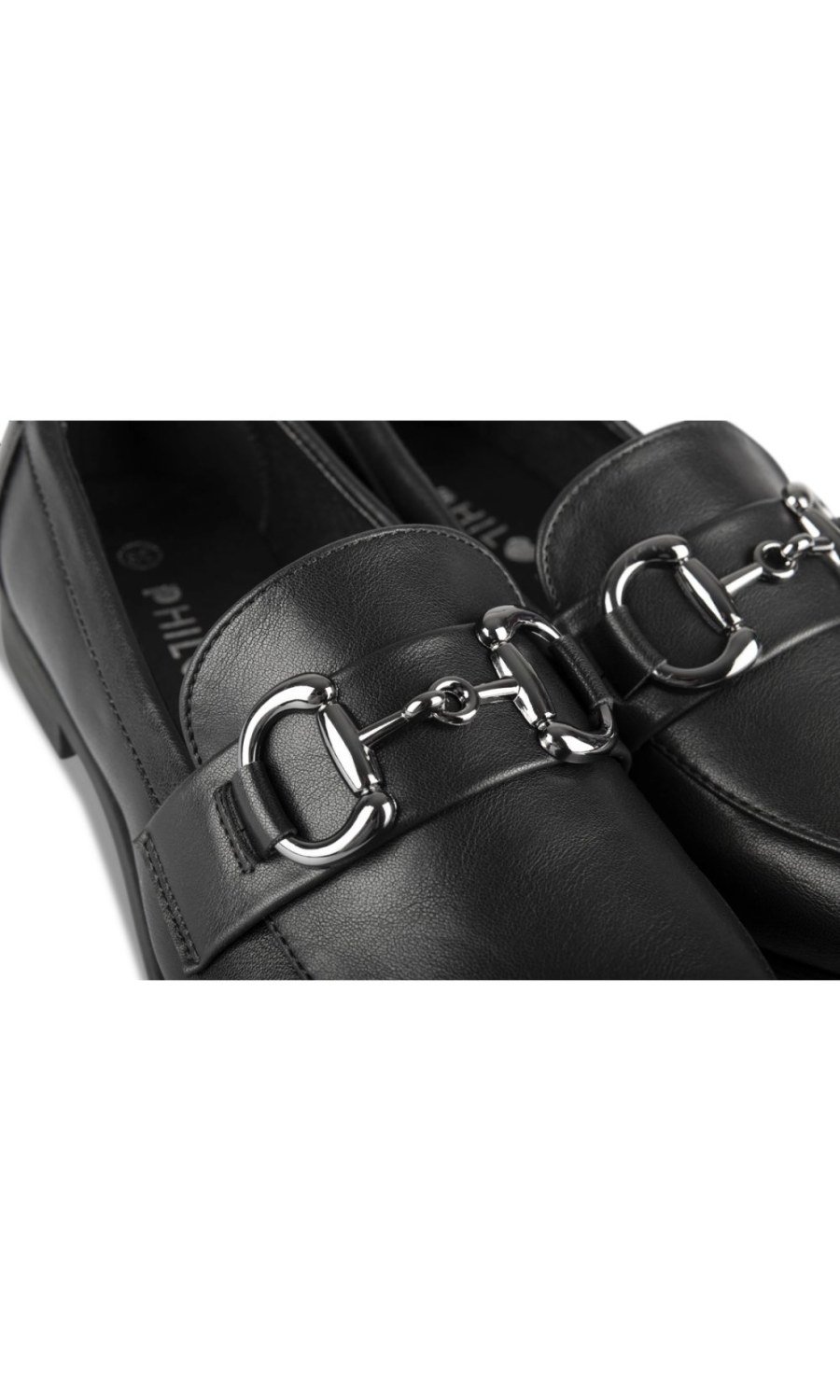 Black low-heel horsebit loafers