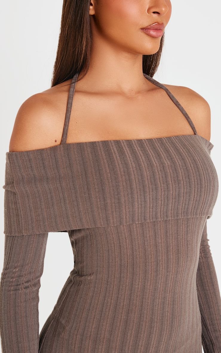 Rib fold over Bardot bodycon dress