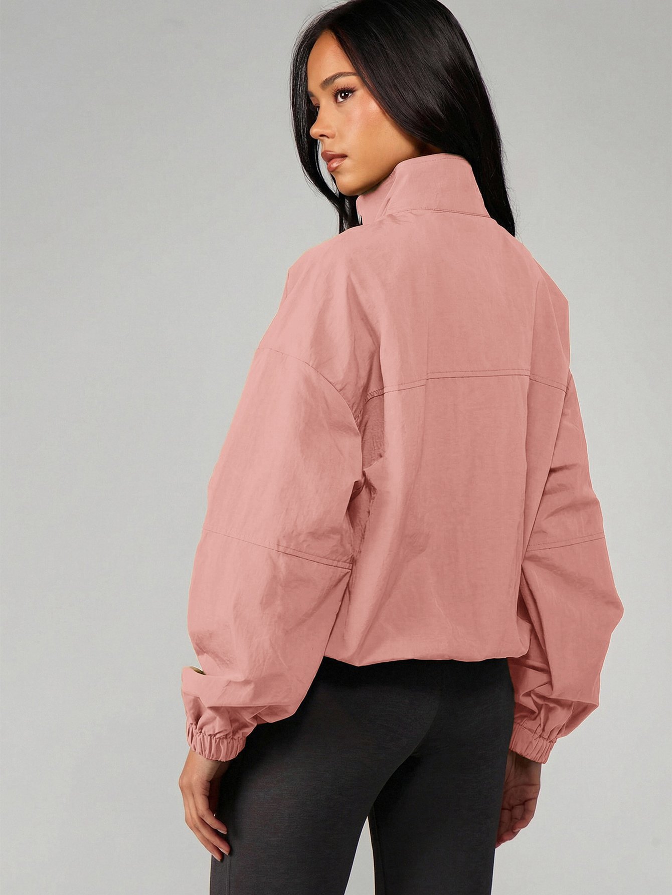 Oversized half-zip high neck windbreaker