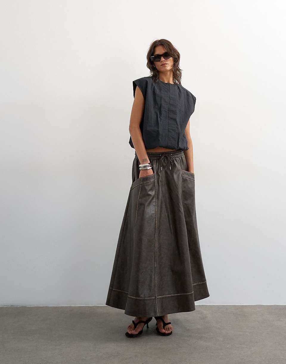High-shine leather-look maxi skirt