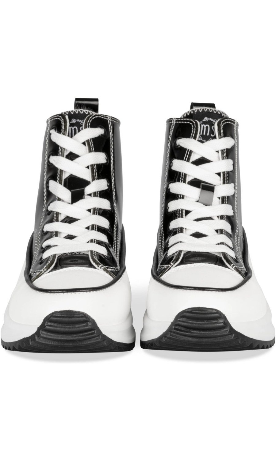 Black patent high-top trainers, cleated sole