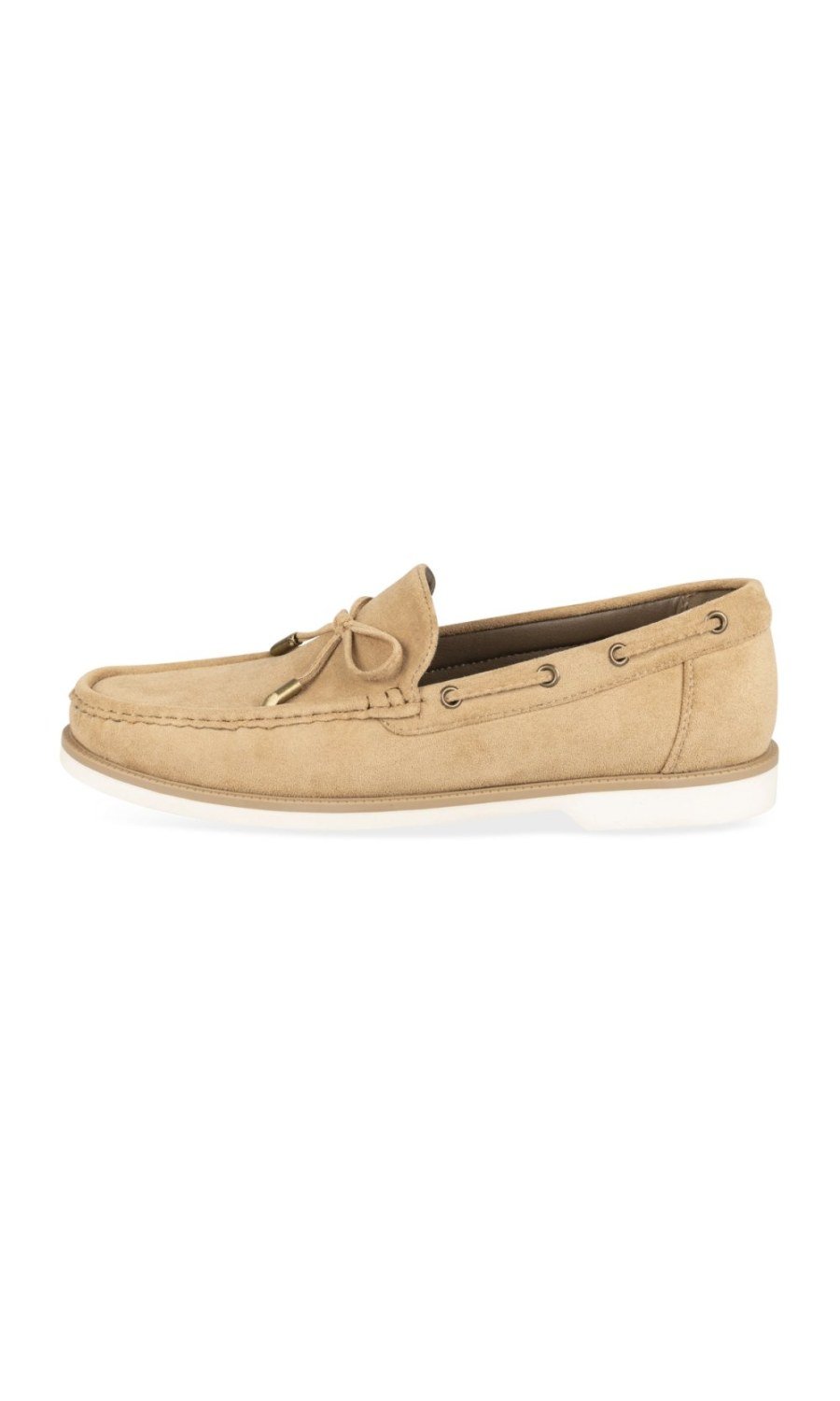 Beige bow loafers with white sole