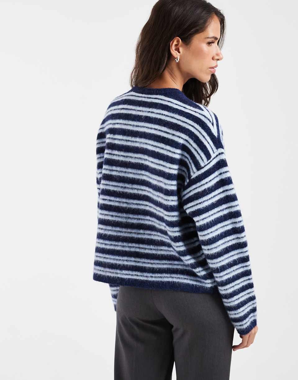 Gilet à col rond brossé à rayures cobalt
