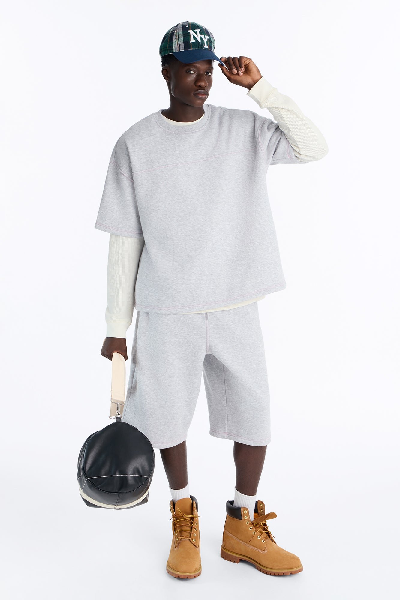 Washed contrast stitch oversized fleece tee