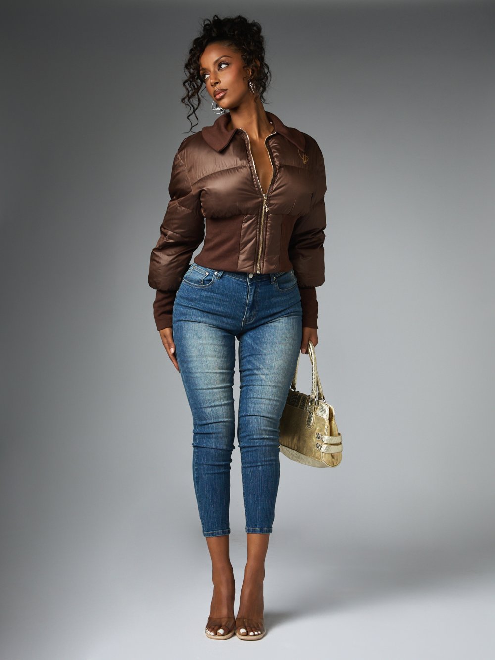 Mid blue high-waisted skinny jeans with pocket details