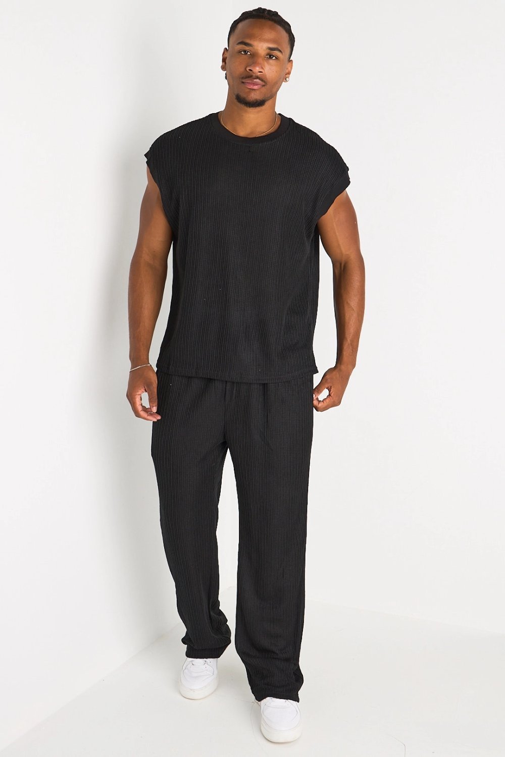 Ensemble débardeur et pantalon en maille noir