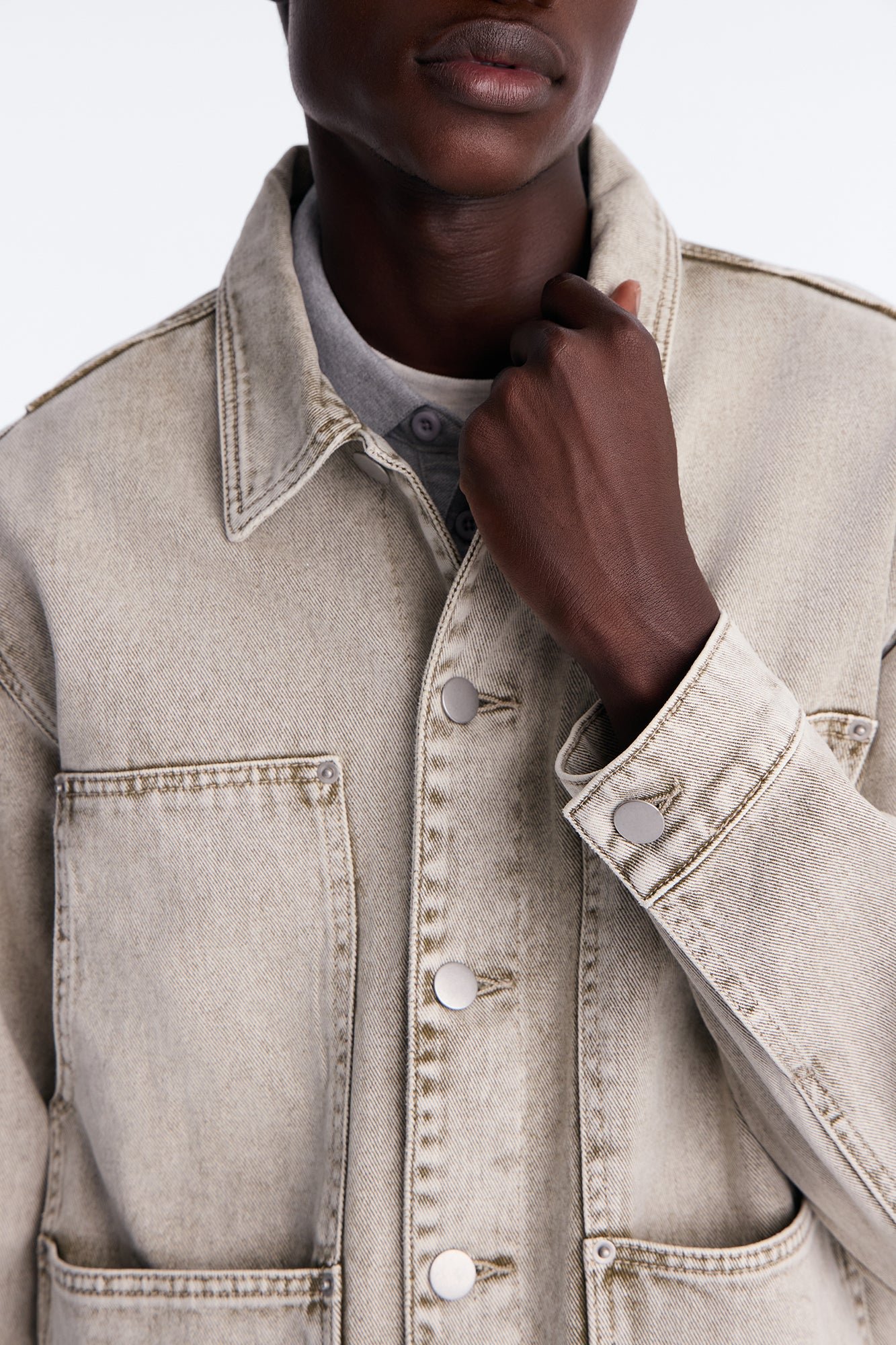 Green denim chore jacket