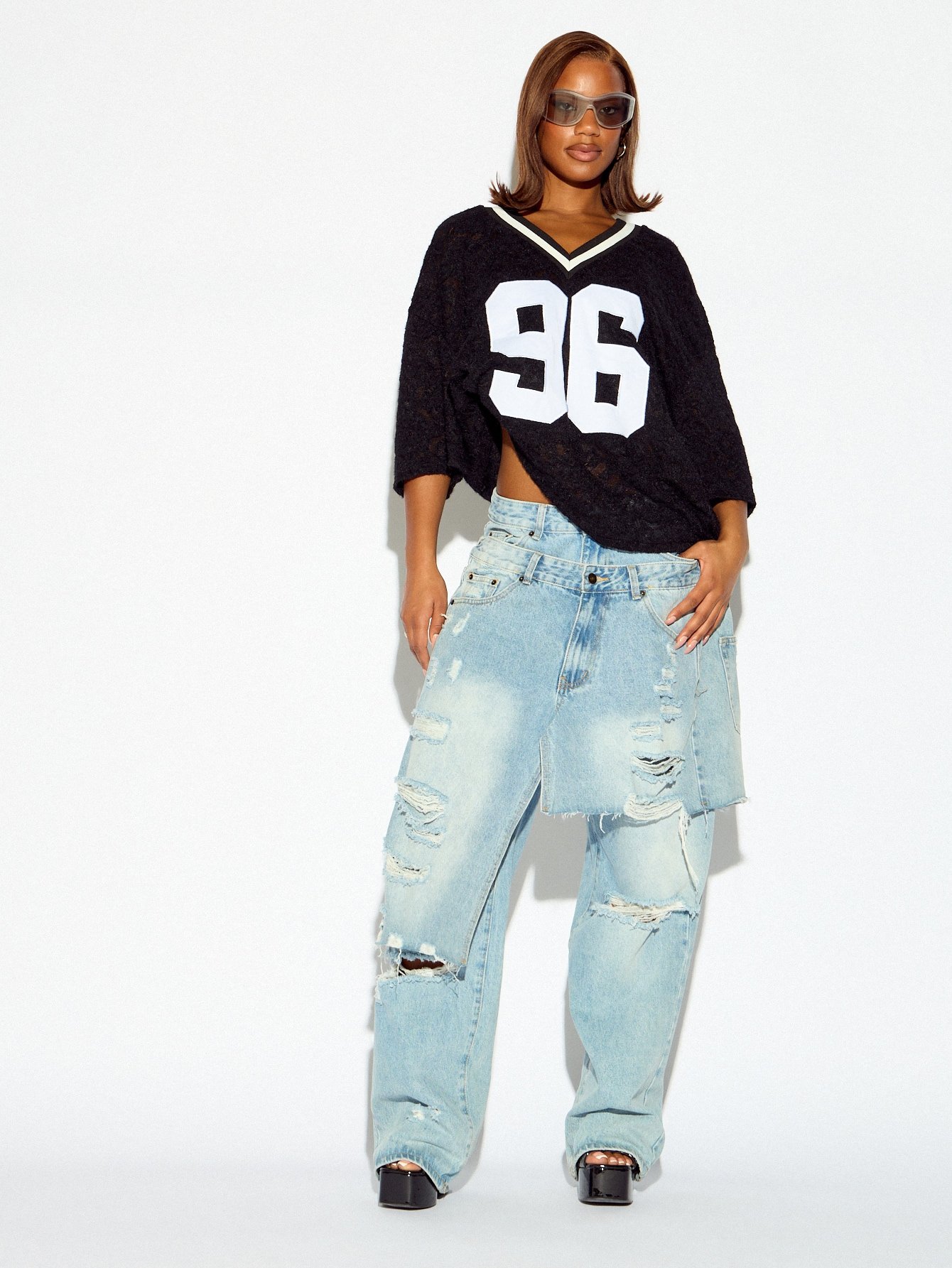 Pull oversize col V b appliqué Varsity 96