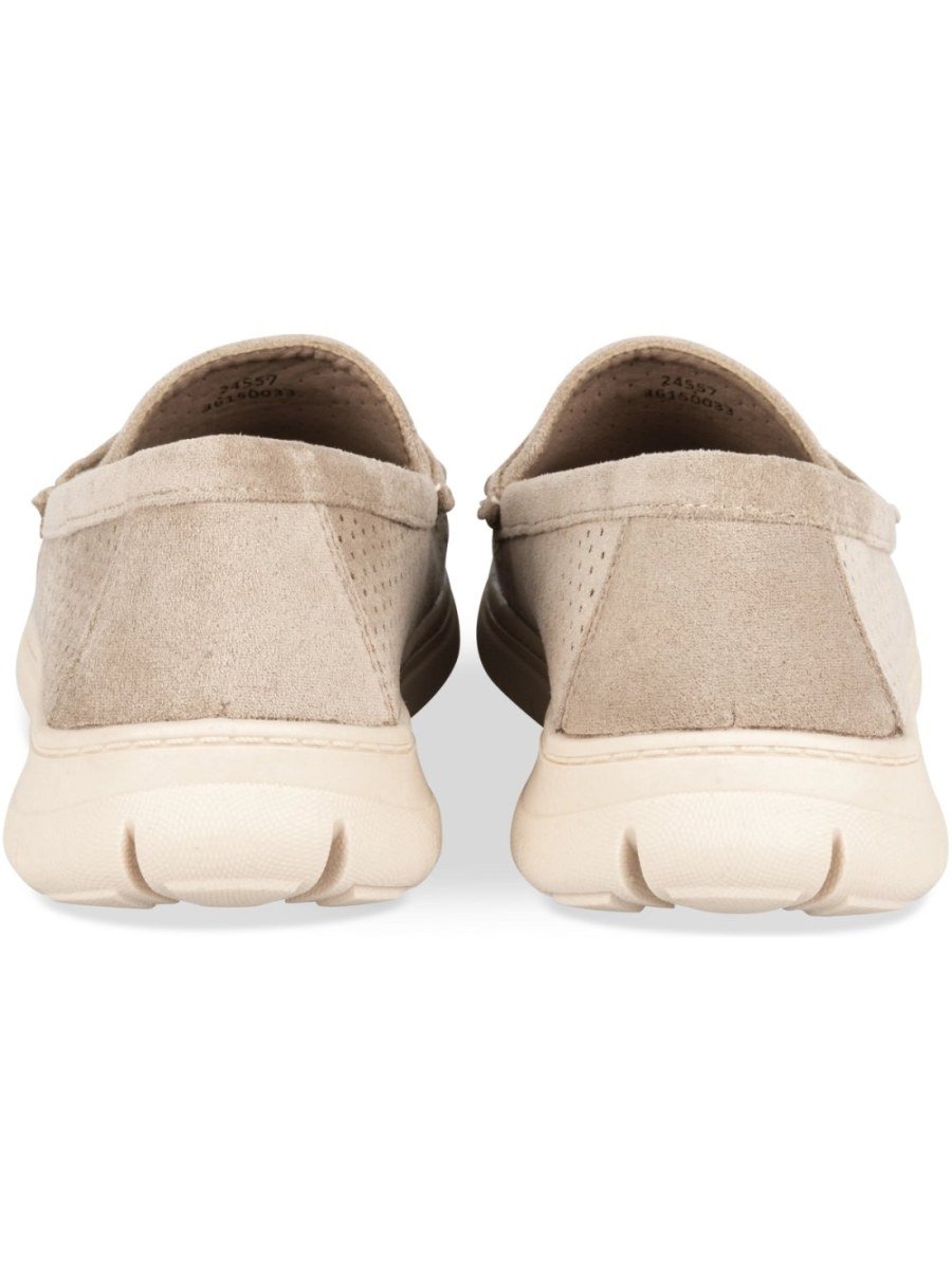 Beige perforated chunky-sole loafers