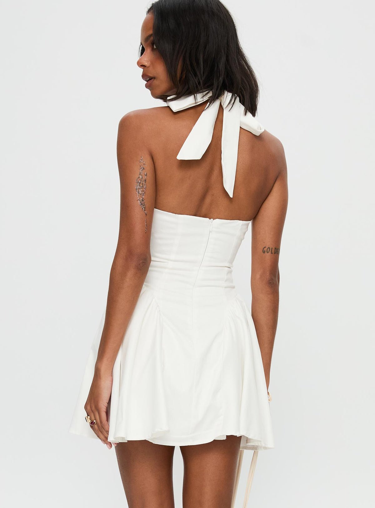 Halter mini dress with side pleats