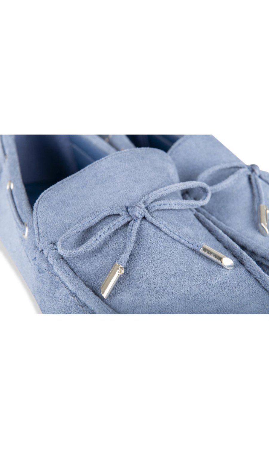 Sky blue suede-effect bow loafers