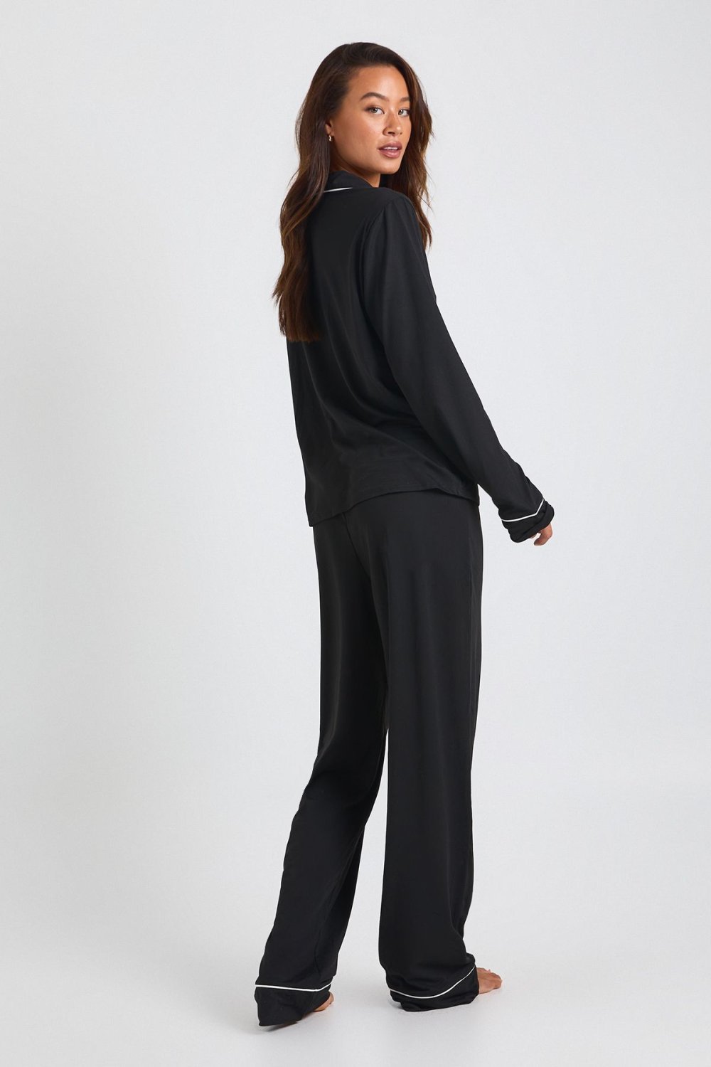 Pyjama chemise et pantalon en jersey à passepoil - Tall