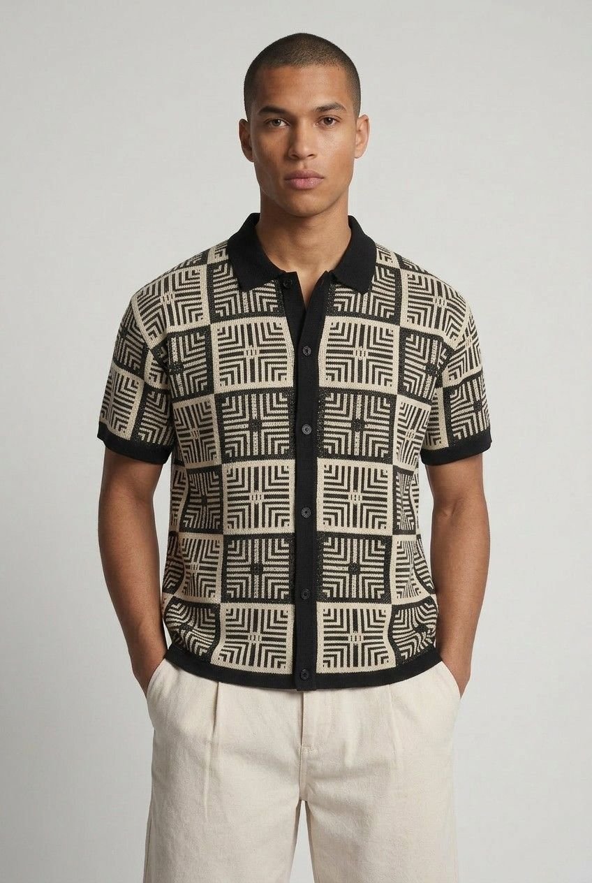 Chemise Tricotée Décontractée À Motif Tapisserie Crochet