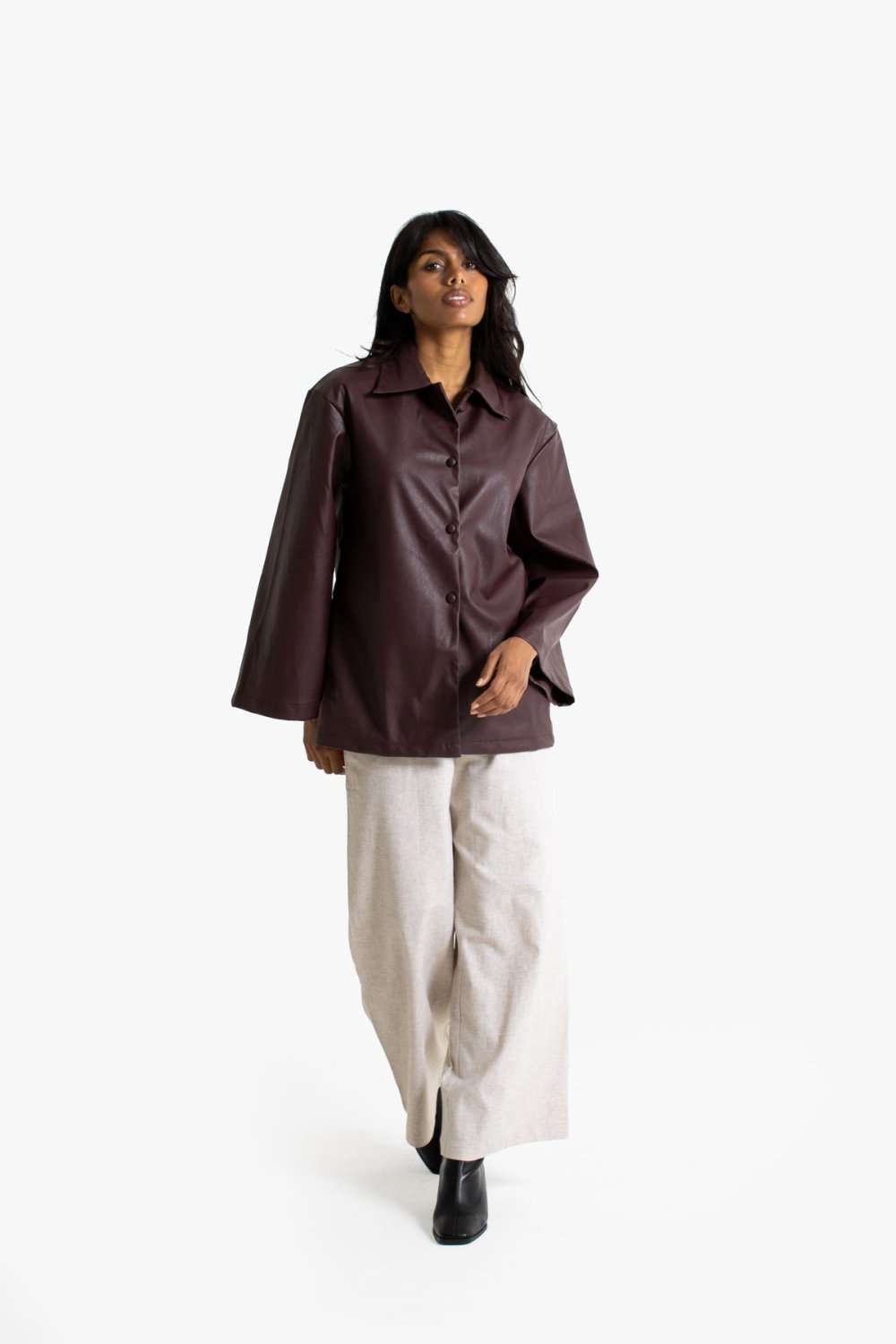 Faux leather shirt jacket - Burgundy