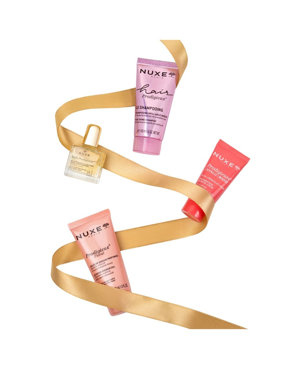 Festive set of 4 travel-size body, face, hair products