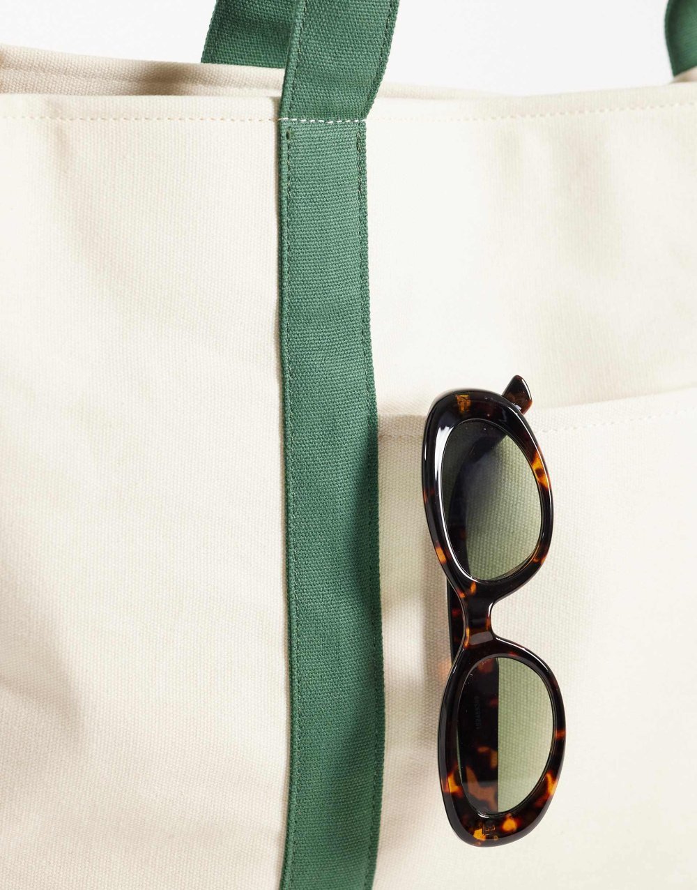 Ecru colour block canvas tote bag