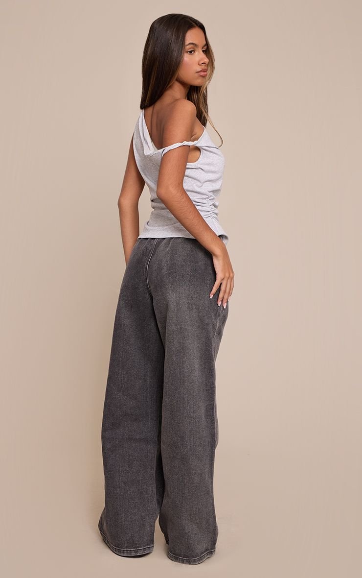 Jean large taille haute rmadi delavé - Petite