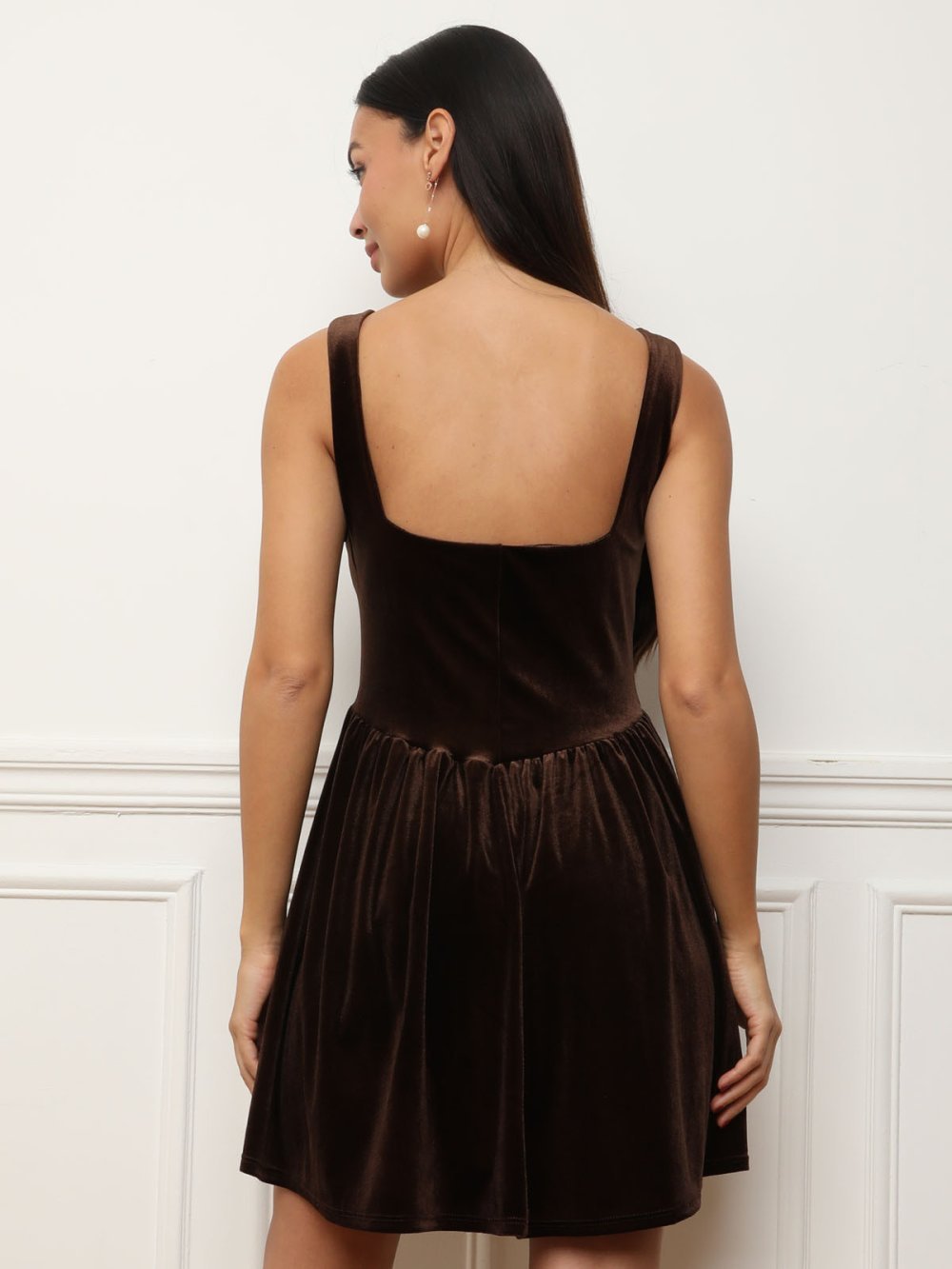 Robe patineuse corset velours marron