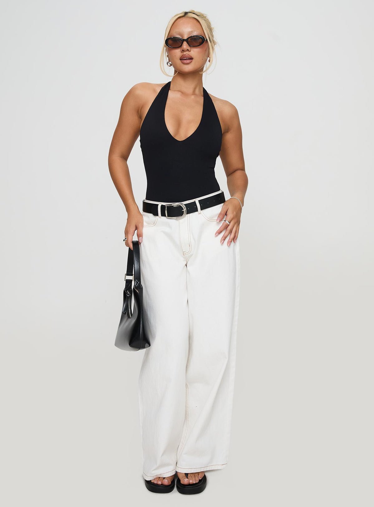 Plunge halter bodysuit