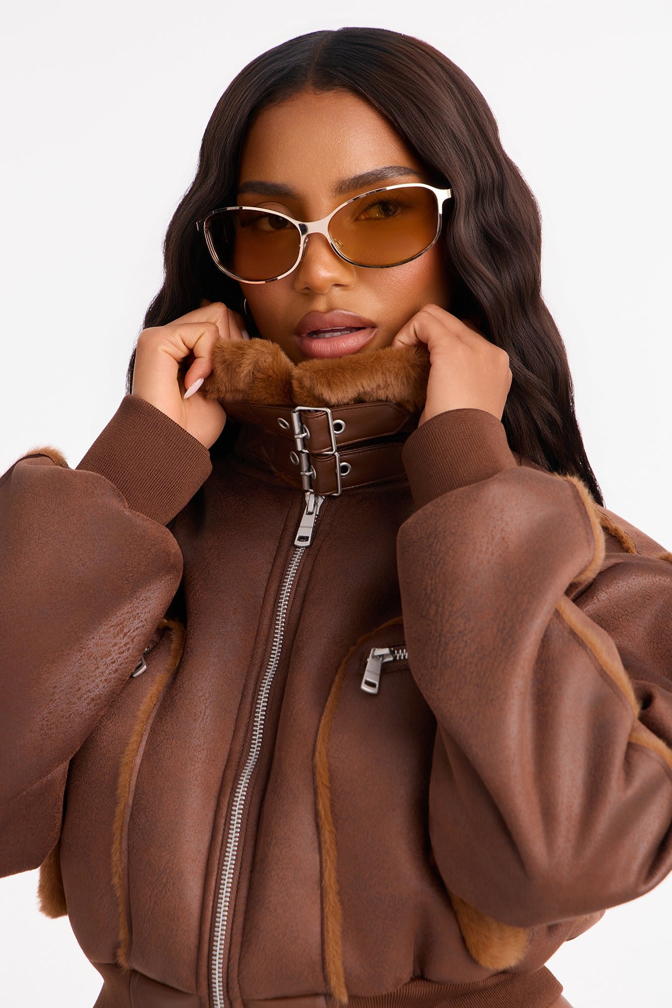 Colorblock Faux Fur Cropped Jacket