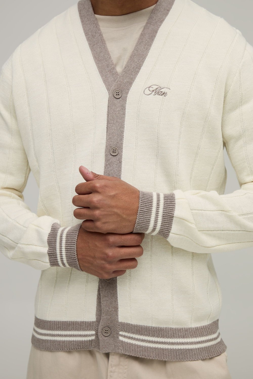 Cardigan côtelé écru b 7wachi mkhalfin